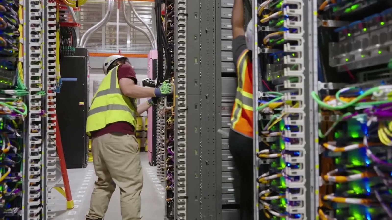 Fiber patch panel inside Aliunity's Dallas data center, cabled and lit
